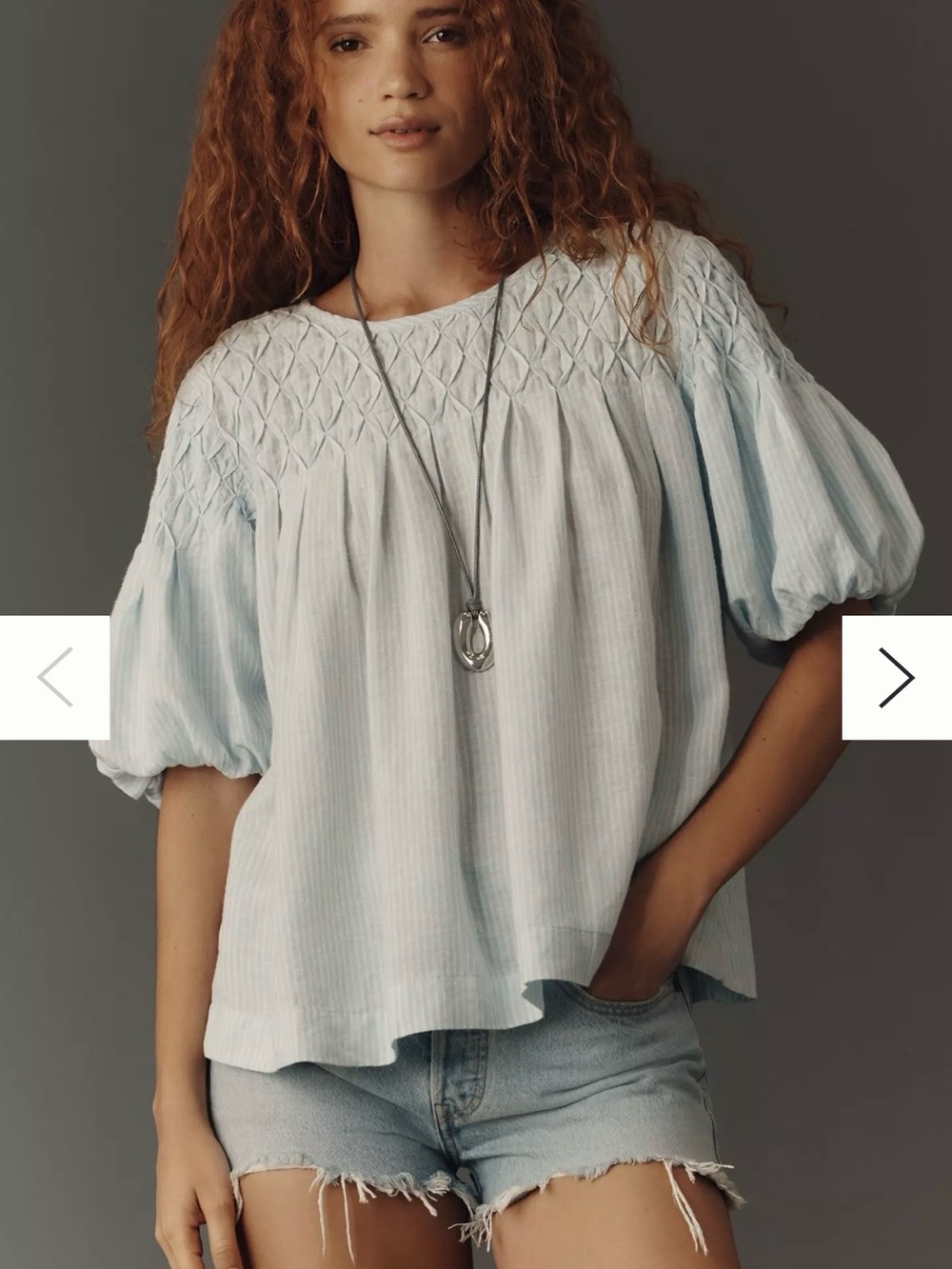 Anthropologie Liza Puff-Sleeve Smocked Linen Top